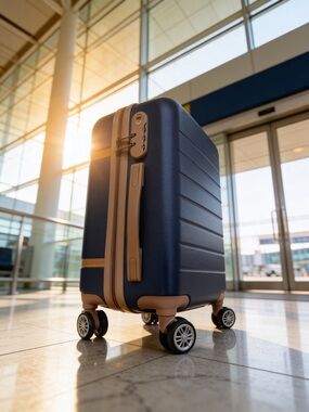 Navy Hard-Shell Carry-On Suitcase with Tan Accents